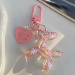 Pink Balloon Dog Keychain Bag Charm Iridescent Acrylic Puppy Purse Charm Cute Kawaii Key Ring