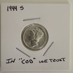 1944-S Mercury Dime 10c Silver BU - In “COD” We Trust Error - Beautiful Coin!