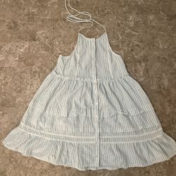 Free People Dress Womens small Blue Striped Halter Button Front Ruffle Hem Boho