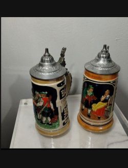 GERMAN BEER STEIN SET OF 2/ 8 OZ CAPACITY EA/B1