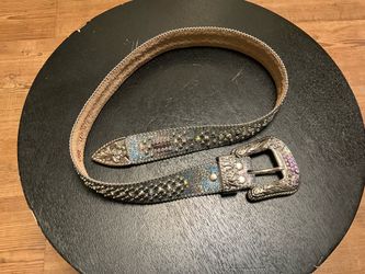B.B. Simon Trojan Iridescent Silver Belt Swarovski Crystal Scales Designer Luxury
