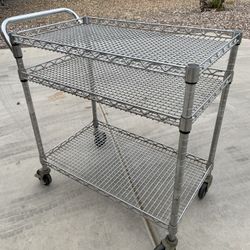 Heavy-Duty 3-Tier Chrome Rolling Utility Cart – 35” 