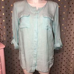 Talbots size large 100% linen mint green button down shirt