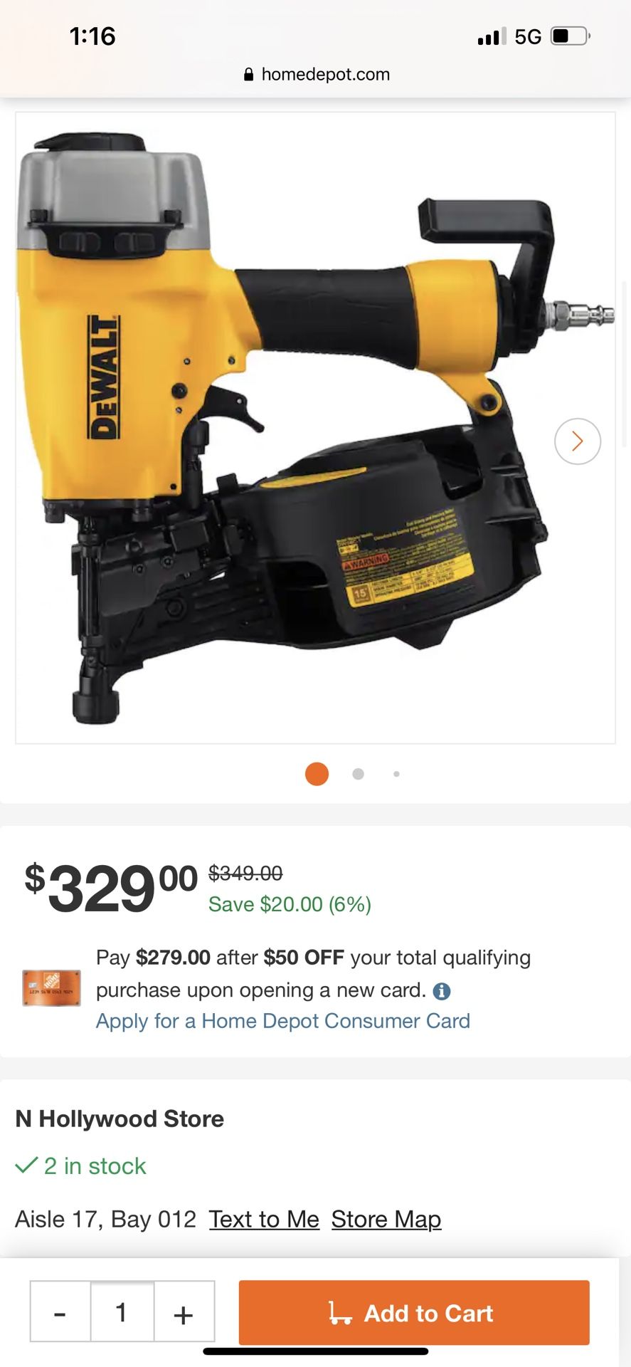 DEWALT Pneumatic 15Degree Coil Siding Nailer for Sale in Tujunga, CA