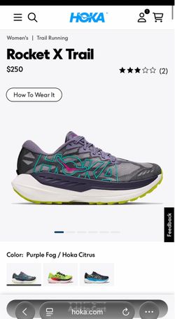 Hoka One One Rocket X Trail Women Size 6.5 Purple Fog Citrus 1176332 PHK