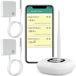 WiFi Thermometer Freezer Alarm, Email Alert, App Notification, Data Record Export, No Subscription Fee, 2 Remote Wireless Temperature Sensors for Refr