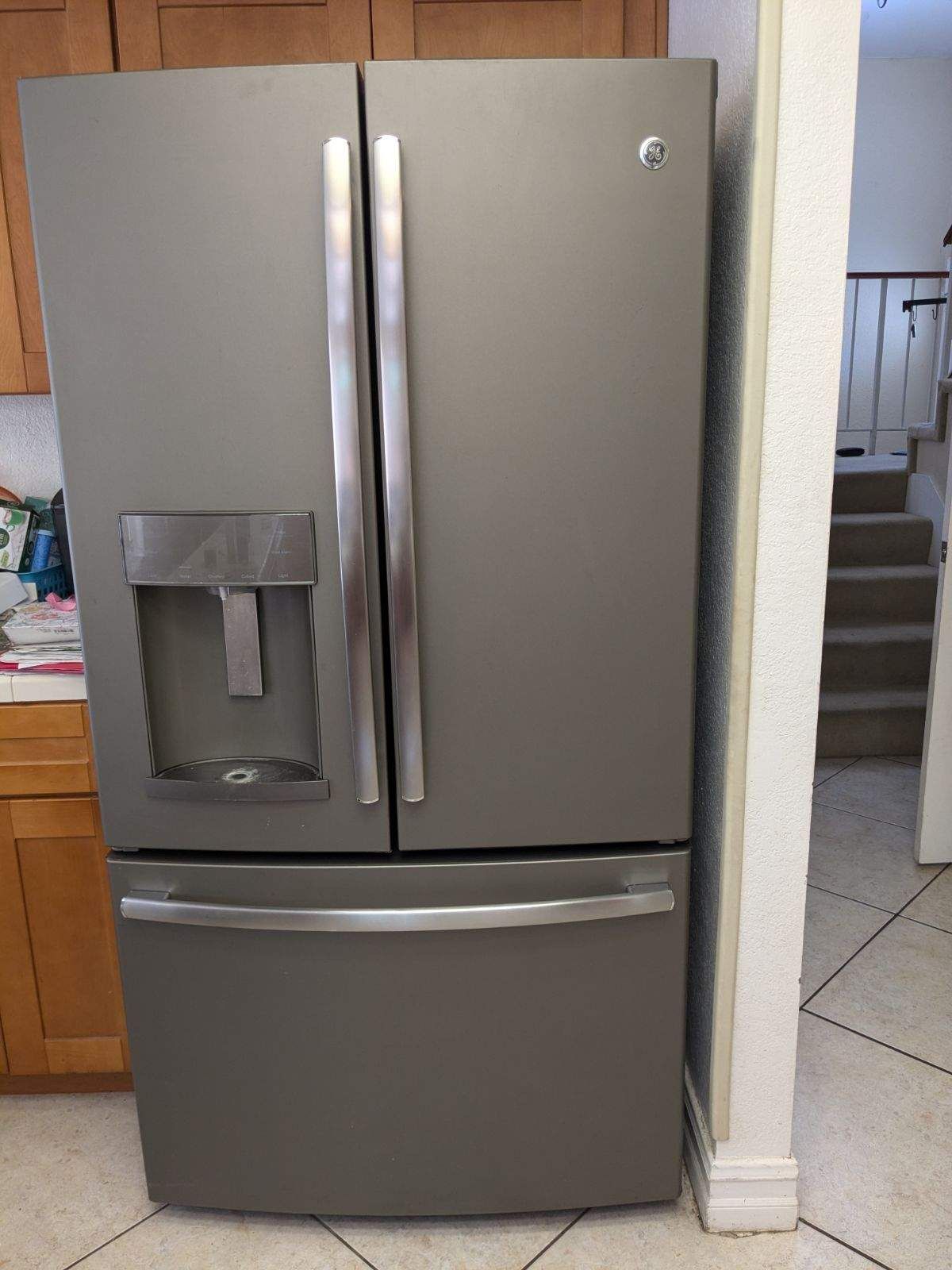 GE 27.7 cu. ft. French 3-Door Refrigerator in Slate, Fingerprint Resistant and ENERGY STAR, Model # GFE28GMKBES