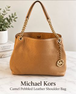Michael Kors Camel Pebbled Leather Shoulder Bag with Gold Hardware