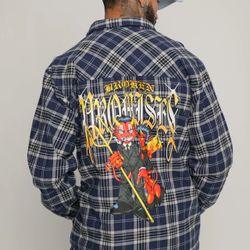 Broken Promises Twin Flame Plaid Flannel Shirt Jacket Men’s L
