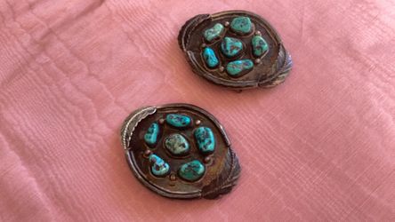 Silver plate turquoise scarf / belt holders