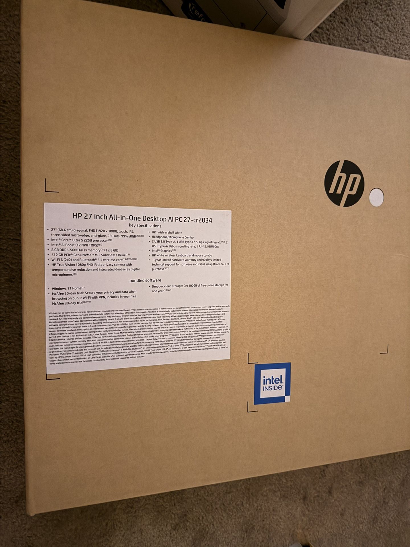HP All In One Desktop 27”