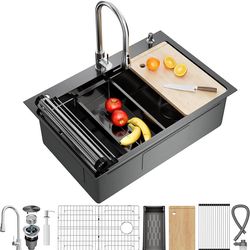 B678 $150  33X22 Drop In Kitchen Sink, Nano 304 Stainless Steel Workstation Sink, Pop-Up Drain, Upgraded Fast Drain & Anti-Clog, Topmount Single Bowl 