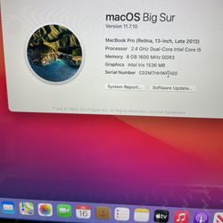 (#29) Apple 13” MacBook Pro "Core i5" 2.4, 8 RAM, 256 Late 2013 