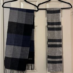 2 Men's 100% Wool Scarves - Amicale Merino Wool & Lambswool - Plaid & Striped