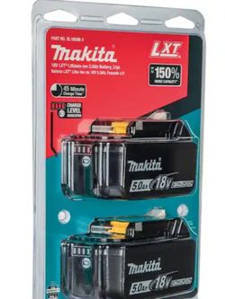 Genuine OEM 2 Two Dos Makita 18 Volt 18v 18 Lithium Ion LXT Batteries Capacity Output 5.0 AH 5.0 Battery 5ah Ah Amp High Pilas Baterias