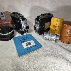 Pair of Vintage Cine-Kodak Magazine 8 Camera Package (with Focusing Finder and Film)