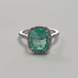 Natural Colombian Emerald/Natural VS Diamond Ring
