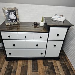 Solid Wood Chest/changing Tower Table Upgraded With New Paint & Stain 