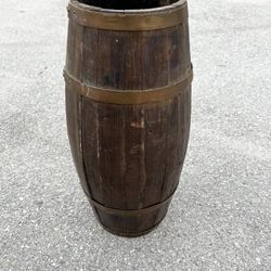 Antique Solid Oak Wooden Brass Accent Braces Barrel circa 1900  9x25in