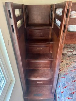 Varsity Cherry Twin/Full Bunk Bed with Storage and Free Slat Packs