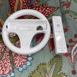 OEM Nintendo Wii White Racing Steering Wheel With Wii Remote