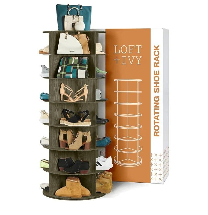 7 Tier Rotating Shoe Rack Tower  360° Spinning Storage Organizer, Modern Round Shoe Carousel for Closet, Entryway, Bedroom Space Saving Rotating Lazy 