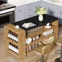 NY293 new in box 55" Kitchen Island with Storage, Farmhouse 5-Tier Stationary Island Table, Wood Coffee Bar Tabl with Large Countertop for Kitchen