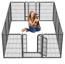 fowick 32" H x 32" W Dog Playpen 10 Panels, Black Metal Puppy Exercise Pen for Indoors & Outdoors, Foldable Animal Barrier Fence, Portable Pet Play Pe