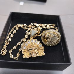 14K gold filled chain ring and pendant