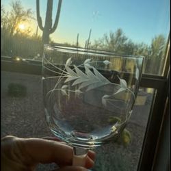 7 Vintage Crystal etched  pattern wine glasses.  Set your holiday table with these elegant wate