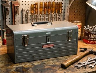 Vintage Craftsman 6500 Metal Toolbox Gray Steel Chest Red Removable Tray USA
