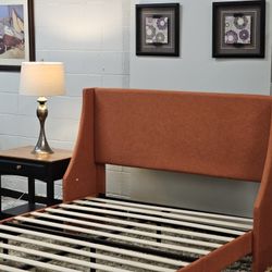 🔥 Modern Upholstered Bed Frame – Burnt Orange 🔥