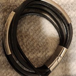 Black Leather & Silver Bracelet