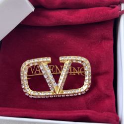 Valentino Gold Tone Logo Brooch 