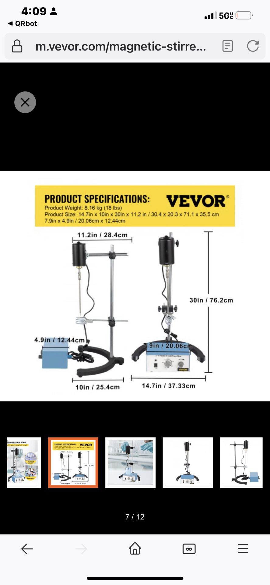 VEVOR Electric Overhead Stirrer Mixer 0-3000 RPM Overhead