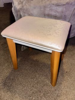 Upholstered Vanity Stool with Wood Legs