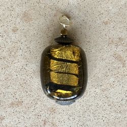 💛Pretty yellow and brownish black beaded  glass pendant