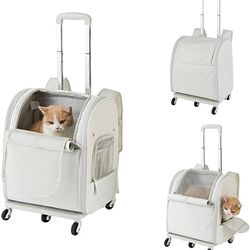 Cat Carrier with Wheels, Airline Approved Pet Carrier with Detachable Trolley Telescopic Handle and Safety Strap Lightweight Pet Backpack for Dog Pupp