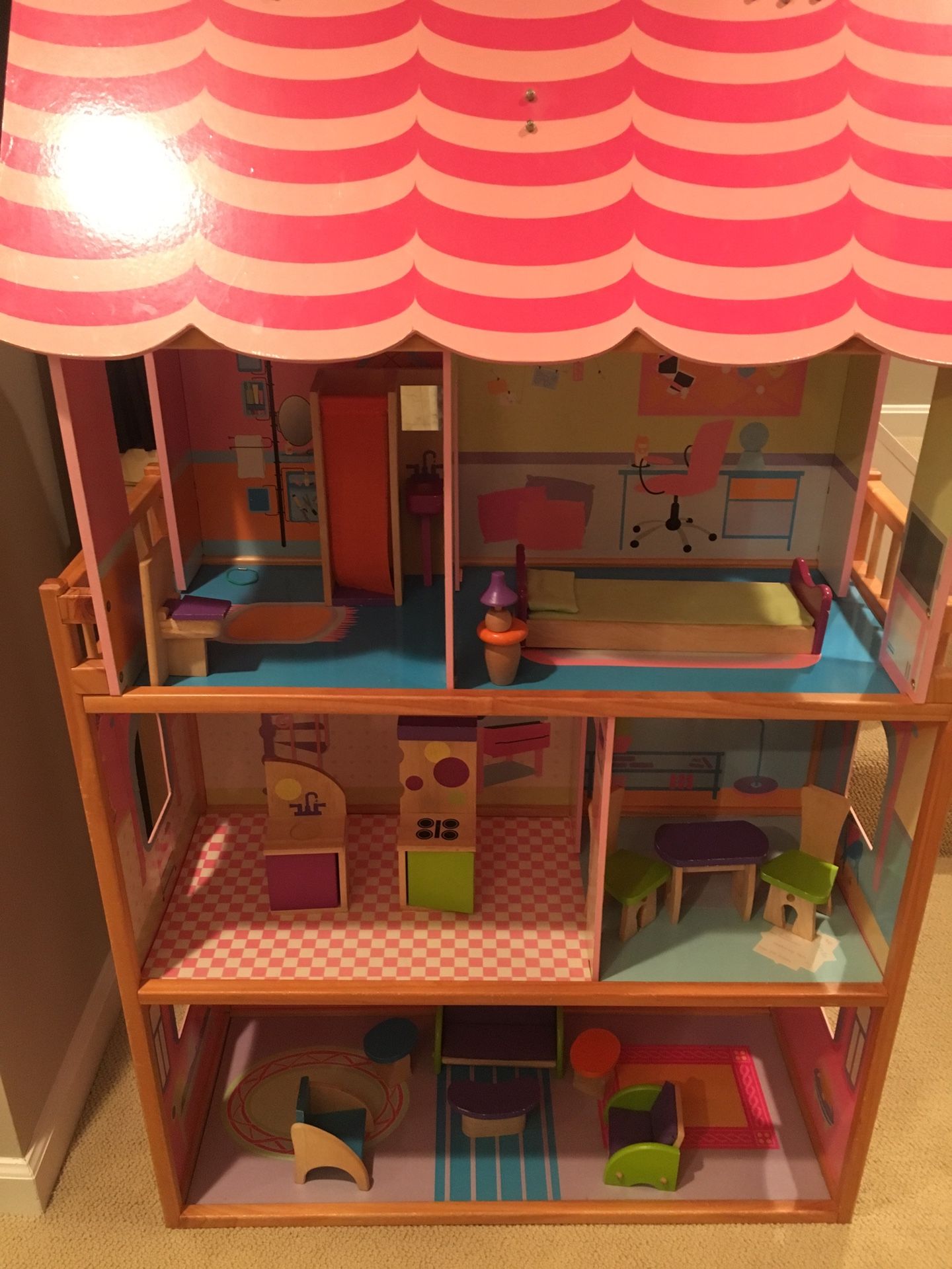 Wooden Dollhouse with Furniture for Sale