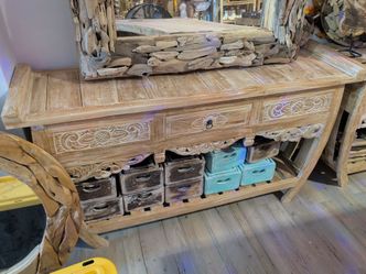 Carved Wood Console Table with Storage