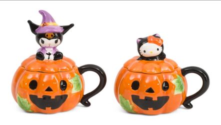 Hello Kitty & Kuromi Halloween Pumpkin Mugs – 2pc Ceramic Gift Set – New in Box