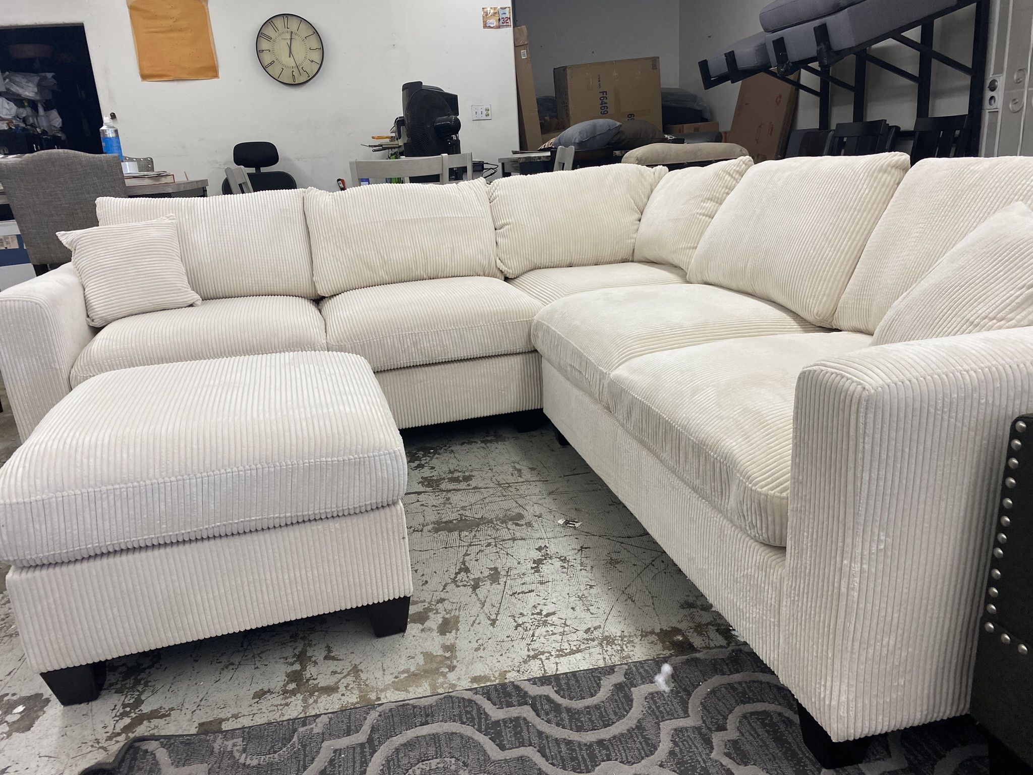 New 99x99 Corduroy Sectional Couch With Ottoman : Free Delivery