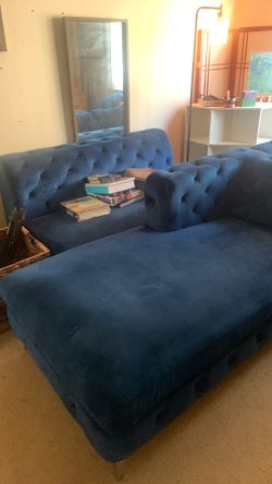 Navy blue velvet tufted sectional sofa