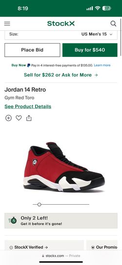 Jordan’s 14 Retro red gym Toro Size 8
