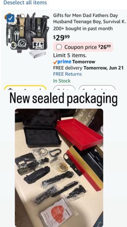 Gifts for Men Dad Fathers Day Husband Teenage Boy, hiking / outdoor camping Kit 28 in 1, Gear Tool Emergency  Equipment Supplies Kits for Families Out