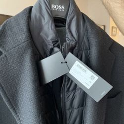 Hugo Boss Men's Black Nye2 Slim-Fit Wool Overcoat Coat Jacket Size 36R