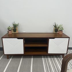 (BRAND NEW IN BOX) Brown and White Geometric Boho Tv Stand