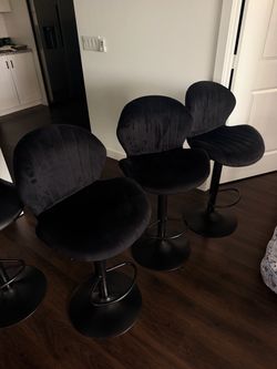 Set of 3 Black Velvet Bar Stools