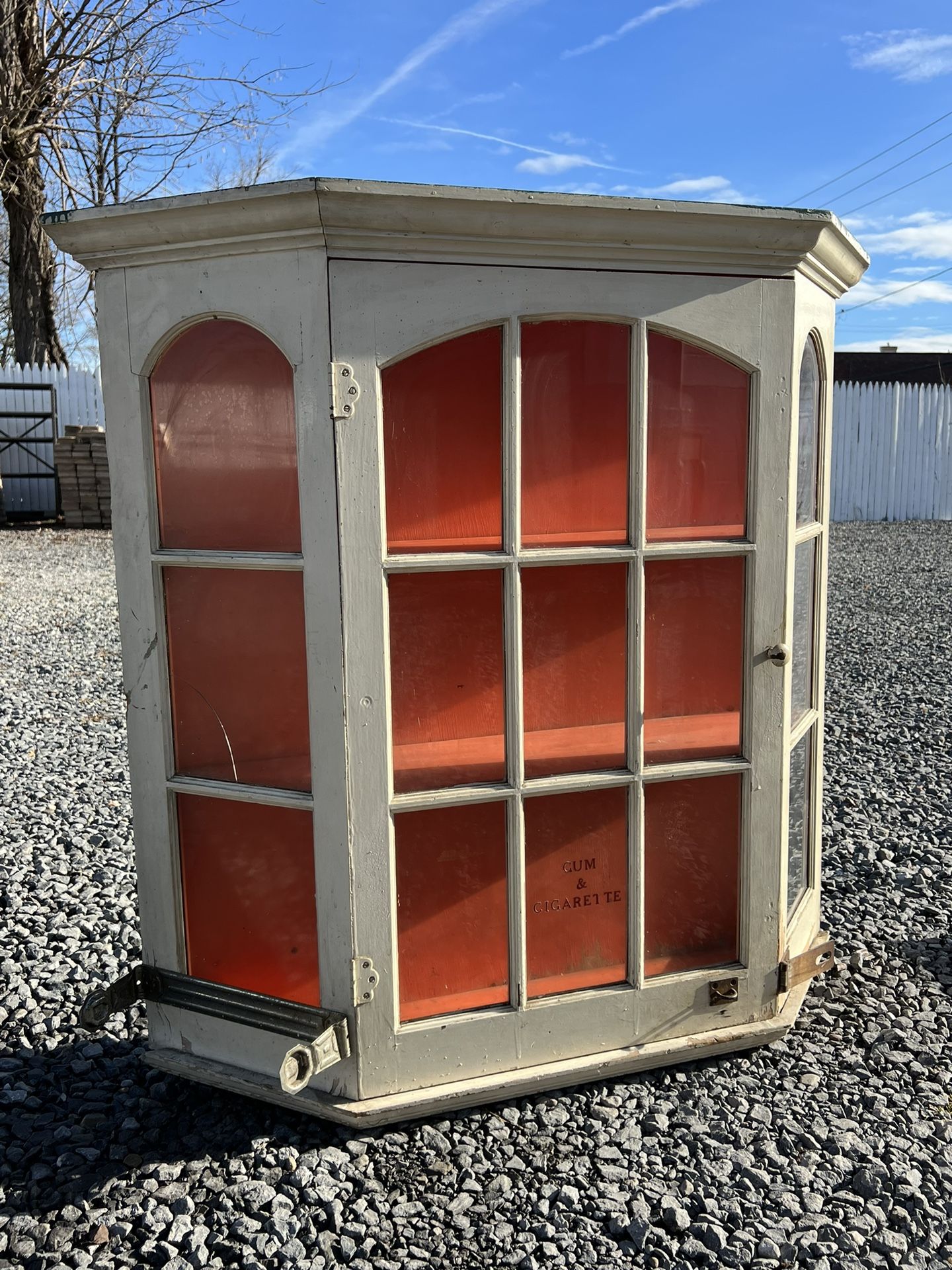 Antique Wooden Painted Glass Door Window Pane Cabinet / Curio / Storage