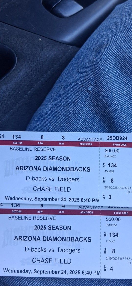 2 dback tickets Wednesday September 24th